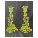 Cambridge Candlesticks, Pair 9 1/2", Uranium