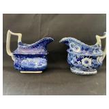 Flow Blue Creamer with Castle & Cottage, Nice
