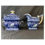 Flow Blue Swan Sugar & Creamer