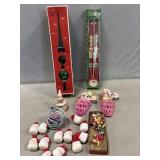 Glass Tree Topper, Santa Candles & light covers,