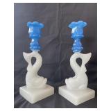 Cambridge Dolphin Candlesticks Pair, Milk White