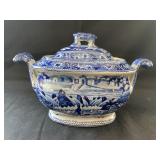 Flow Blue "Lakes of Killarney" Lidded Sugar,