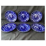 "The Temple" Flow Blue, 6 Plates, 8?, good