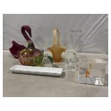 Rainbow Glass Dish, Frosted Glass Basket w/ Others