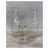(3) Glass Milk Bottles