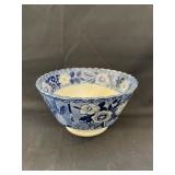 Flow Blue Fluted Edge Bowl, Floral Pattern, 5