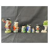 6 Miniature Toby Style Creamers, 3 Are Japan