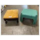 Cushioned Wooden Footstool & Plastic Footstool