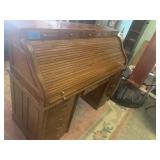 Wood Roll top desk 60 in l x24w 46 1/2 tall