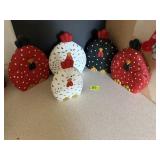 5 wooden chickens