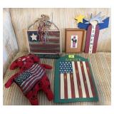 4 Red white blue signs and bear with flag