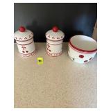 2 Canisters And i bowl with cherries