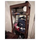 Two tall shelves with contents
