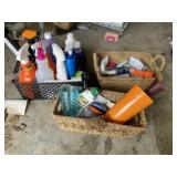 Assorted cleaning bottles, supplies and chemicals