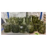 Green Coin Glass Stemware, Covered Dish, Salt Green Coin Glass Stemware, Covered Dish, Salt