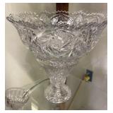 Pressed Glass Punch Bowl With Ladle