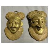 Antique Pair Of Ethnic Brass Wall Masks