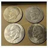 4 Eisenhower Dollars 1971, 1974 4 Eisenhower Dollars 1971, 1974