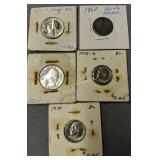 5 Us Coins. 1971-d Proof Quarter, 1867 Shield