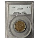 1858 Half Cent Pcgs Graded Ms-62bn