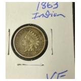 1863 Indian Head Penny Very Fine Condition