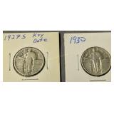 2 Standing Liberty Quarters. 1927 S Key Date,