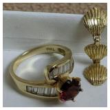 14k Gold Ring With Redstone, Single Earring 3.4 14k Gold Ring With Redstone, Single Earring 3.4