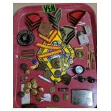 Tray Lot Military Patches, Military Buttons, Dog Tray Lot Military Patches, Military Buttons, Dog