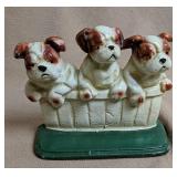 Cast Iron Three Puppies In A Basket Door Stop