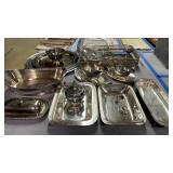 Collection Of Silver Plate Trays, Chafing Dish, Collection Of Silver Plate Trays, Chafing Dish,