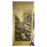 Antique Oriental Dragon Scroll 28x63" Antique Oriental Dragon Scroll 28x63"