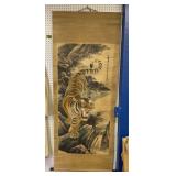 Antique Tiger Oriental Scroll 29x70"