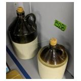 2 Brown And Tan Jugs With Corks 2 Brown And Tan Jugs With Corks