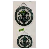 Pair Of Slag Stained Glass Fleur-de-lis Pair Of Slag Stained Glass Fleur-de-lis
