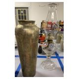 Hurricane Lamp, Metal Vase