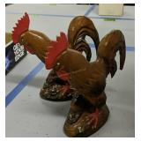 Pair Of Folk Art Chip Carved Rooster Wooden