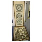 Pair Of Temple Rubbings. One Loose In The Frame. Pair Of Temple Rubbings. One Loose In The Frame.