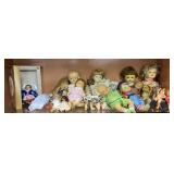 Shelf Lot Of Dolls. Bisque, Composition Etc