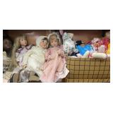 Shelf Lot Of Porcelain Dolls, Clown Figurines Etc