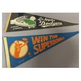 2 Felt Pennants. Los Angeles Dodgers, Win The