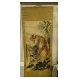 Antique Oriental Tiger Scroll 29x72" Antique Oriental Tiger Scroll 29x72"