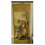 Antique Oriental Tiger Scroll 29x72"