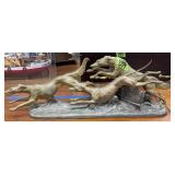 28" French Running Hunting Dogs Metal Sculpture