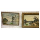 2 Framed Lithographs. Lake With Trees, River With