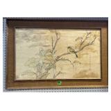 Oriental Silk Painting Of A Bird On A Branch. Oriental Silk Painting Of A Bird On A Branch.