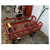 Red Metal Garden Cart 38x20". Side Yard