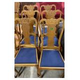 6 Pressed Back Oak Side Chairs With Blue Flip 6 Pressed Back Oak Side Chairs With Blue Flip