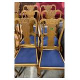 6 Pressed Back Oak Side Chairs With Blue Flip