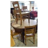 Round Oak 45" Table, Three 33" Side Chairs