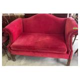 58" Red Velvet Upholstered Settee